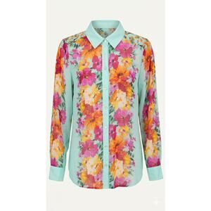 Figueroa & Flower Mint Floral Sheer Blouse Large - Mixed Print Button Up